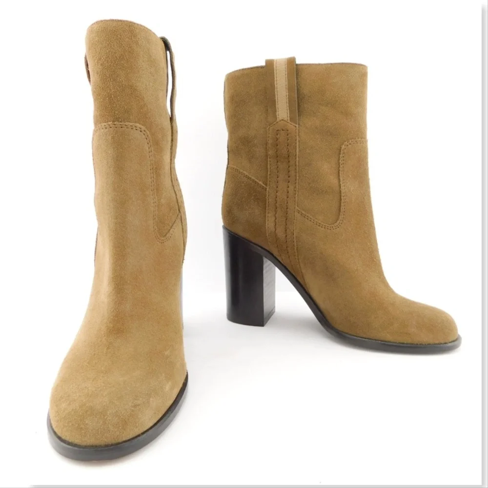 Unworn KATE SPADE Hazel Brown Suede Leather Block Heel Booties 5